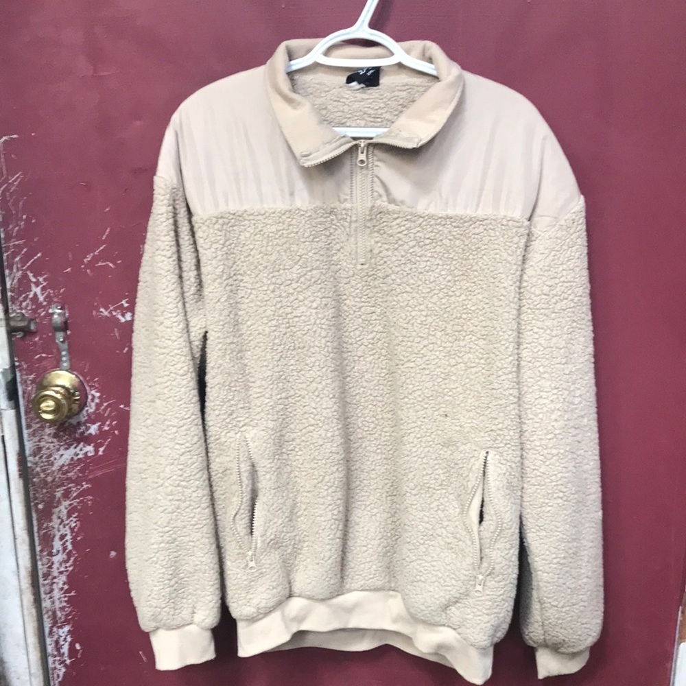 Original Deluxe Cream Zip Up Shirt with Textured Design